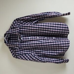 Van Heusen Boy's White, Black & Red Plaid Collar Long Sleeve Shirt, Boy Size 7